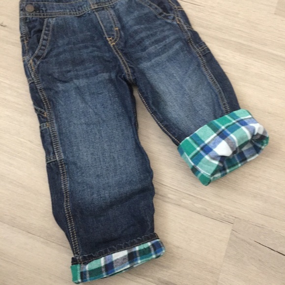 OshKosh B’gosh Flannel Lined Jean Overall Bibs, 3T - Picture 2 of 7